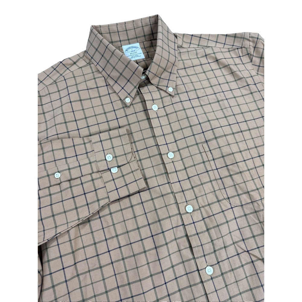 Brooks Brothers Shirt Men's Large Brown Green Plaid Long sleeve Non Iron NWT